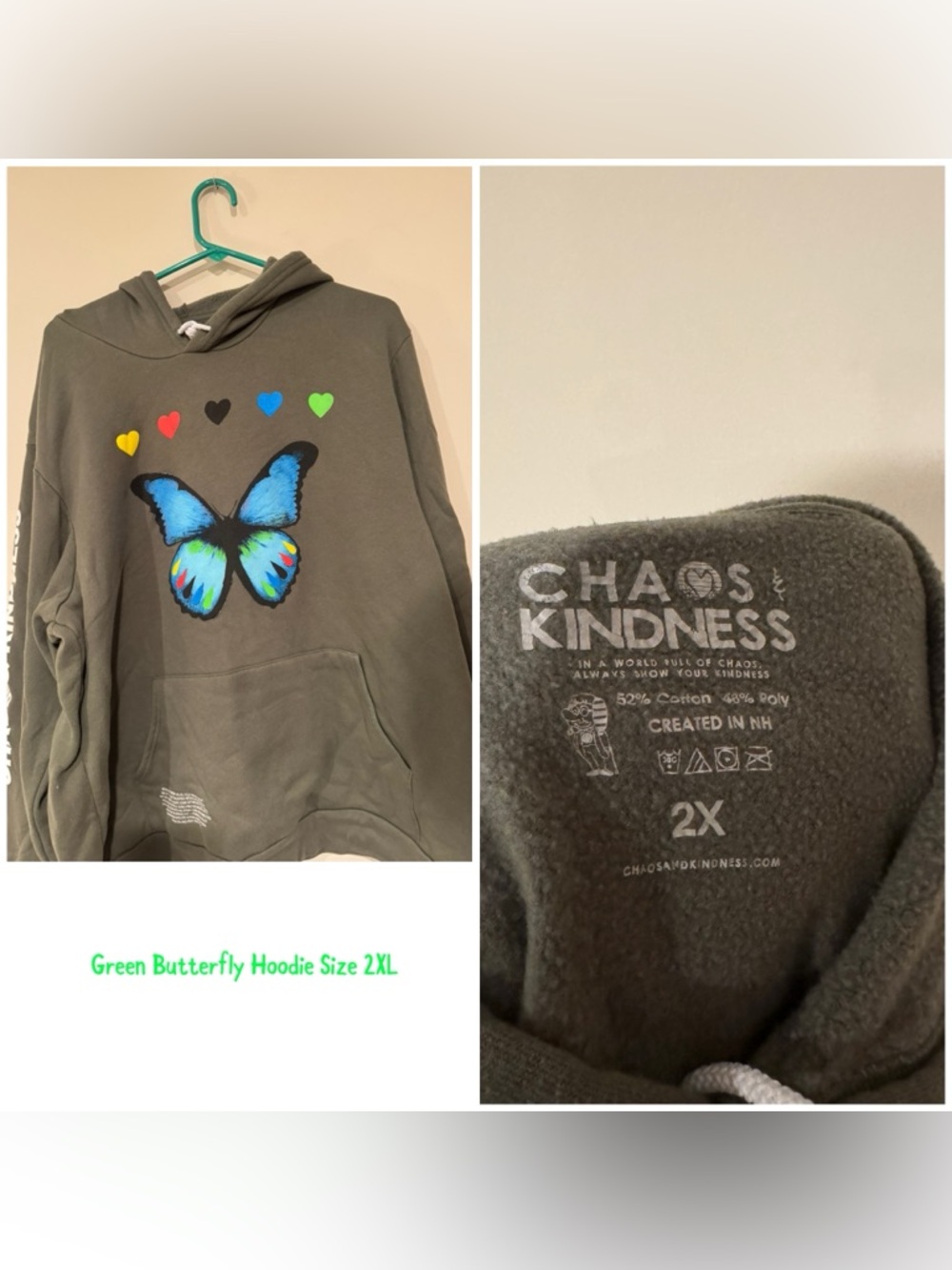 Olive Green Butterfly Hoodie - 2X